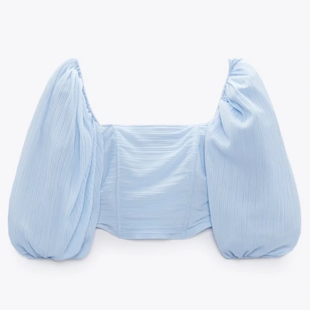 Zara Organza Top Puff Sleeve - Pastel Blue - Picture 3 of 9